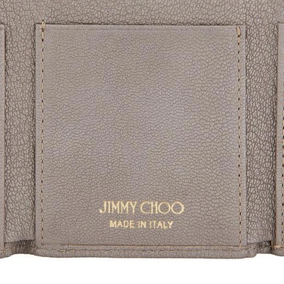 Shop Jimmy Choo Nemo Light Khaki Pearlized Grainy Leather Small French Wallet With Gold Studs In Light Khaki/gold