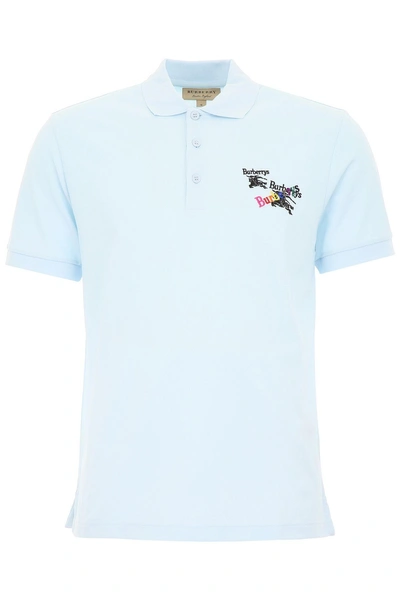 Shop Burberry Triple Logo Polo Shirt In Pearl Blue|celeste