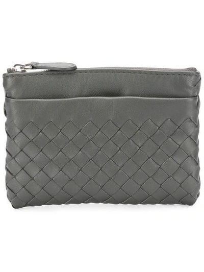 Shop Bottega Veneta Woven Zipped Wallet In Grey