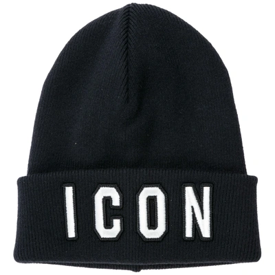 Shop Dsquared2 Men's Wool Beanie Hat  Icon In Black