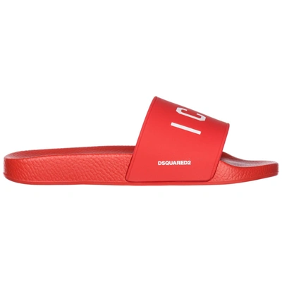 Dsquared2 Icon Print Rubber Slide Sandals In Red