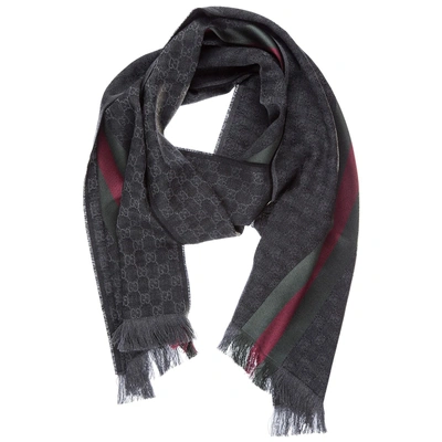 Shop Gucci Men's Wool Scarf Jacquard In Grey