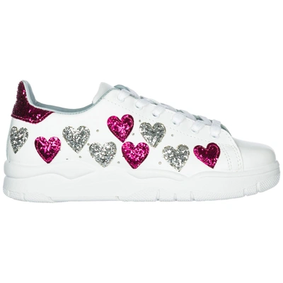 Shop Chiara Ferragni Women's Shoes Leather Trainers Sneakers Heart In White