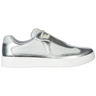 Shop Prada Men's Shoes Leather Trainers Sneakers America S Cup In Silver