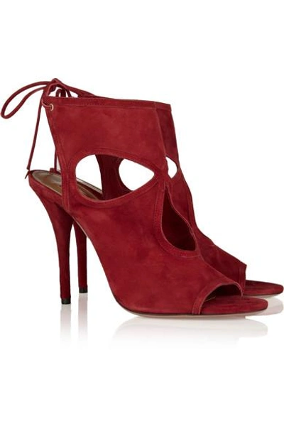 Shop Aquazzura Sexy Thing Cutout Suede Sandals In Red