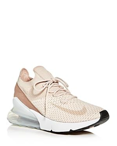 Shop Nike Women's Air Max 270 Flyknit Lace Up Sneakers In Guava Ice/particle Beige-desert