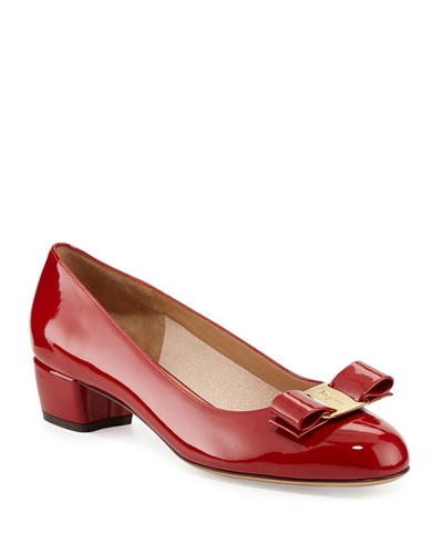 Shop Ferragamo Vara 1 Patent Bow Pumps, Red (rosso) In Rosso (red)