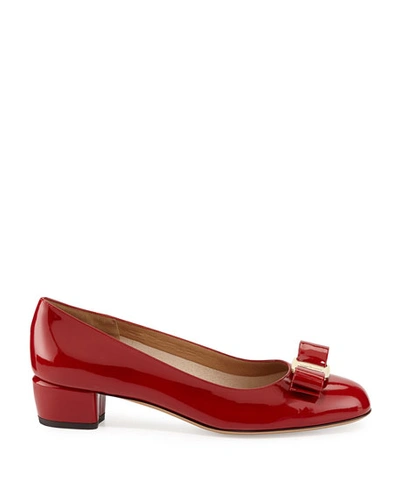 Shop Ferragamo Vara 1 Patent Bow Pumps, Red (rosso) In Rosso (red)