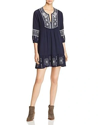 Shop Johnny Was Ciro Embroidered Boho Dress In Sapphire Blue