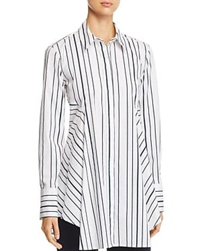 Shop Donna Karan New York Striped Button-down Flare Top In White Combo