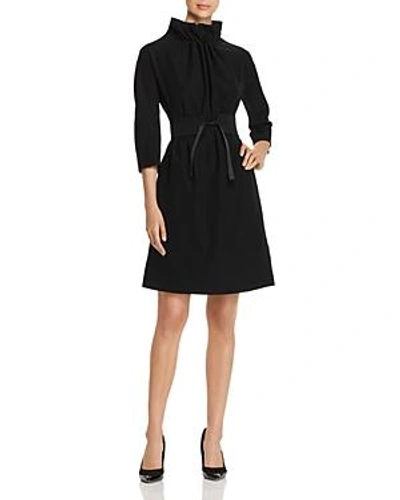 Shop Emporio Armani Belted Funnel Neck A-line Dress In Black