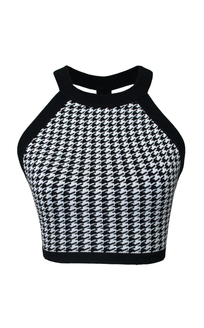 Shop Nagnata Houndstooth Strap Back Crop Top In Black/white