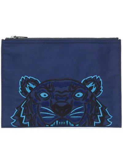 Shop Kenzo Tiger Motif Clutch - Blue