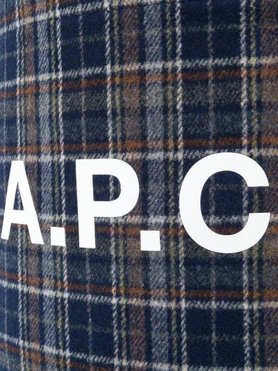 Shop Apc A.p.c. Checked Logo Tote - Blue