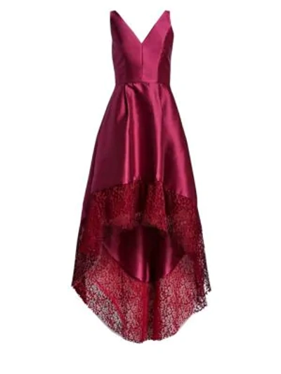 Shop ml Monique Lhuillier Lace Trim High-low Gown In Dusty Rose