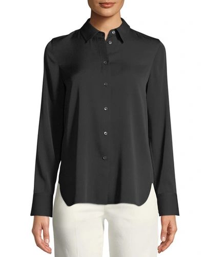 Shop Vince Slim-fit Long-sleeve Stretch-silk Blouse In Coastal