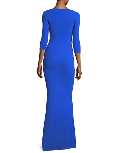 Shop Chiara Boni La Petite Robe Kate Long-sleeve Gathered Trumpet Evening Gown In Blue Klein