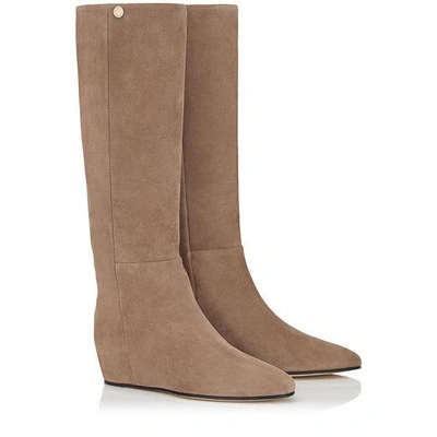 Shop Jimmy Choo Olivia Grey Suede Knee High Boots