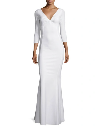 Shop Chiara Boni La Petite Robe Custom Collection: Saturnnia 3/4-sleeve Twist-front Long Gown In Nero