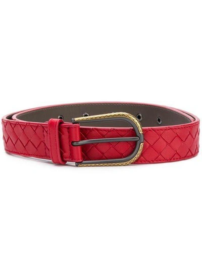 Shop Bottega Veneta Intrecciato Weave Belt In Red