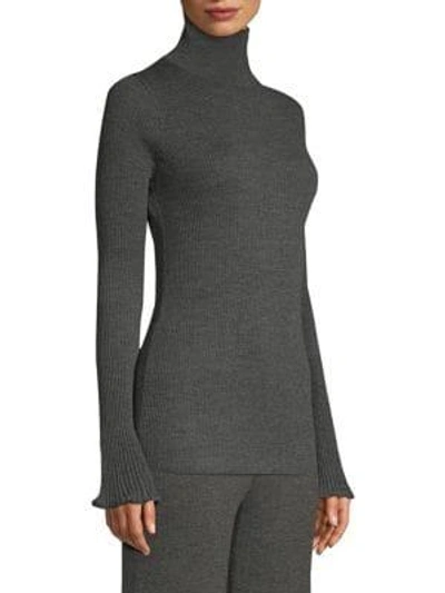 Shop Lafayette 148 Ribbed Wool Bell-sleeve Sweater In Smoke