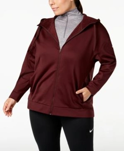 Shop Nike Plus Size Performance Fleece Hoodie In Burgundy Crush/white