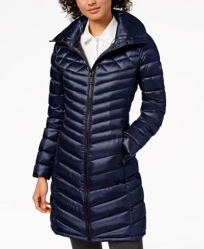 Shop Calvin Klein Hooded Packable Down Puffer Coat In Shine Dark Indigo