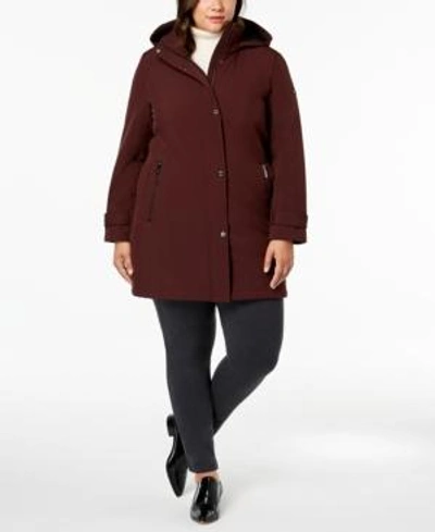 Shop Calvin Klein Plus Size Hooded Softshell Raincoat In Chianti