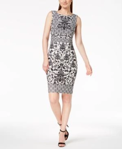 Shop Calvin Klein Mosaic-print Sheath Dress In Black/cream