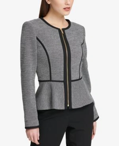 Shop Dkny Knit Piped Peplum Blazer, Created For Macy's In Black/white