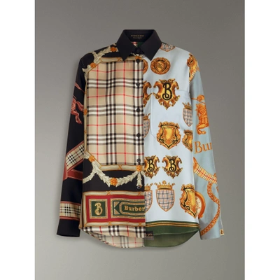 Burberry Panelled Scarf-print Silk Blouse In Multi