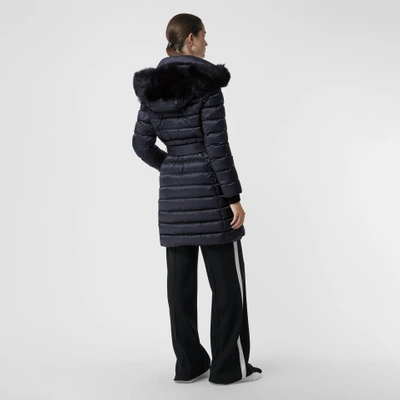 Shop Burberry Detachable Shearling Trim Down-filled Puffer Coat In Navy