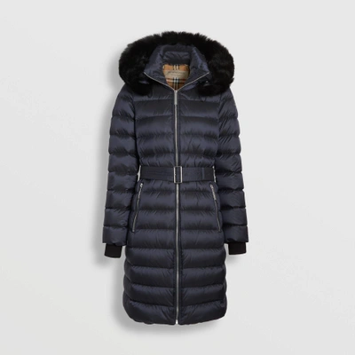 Shop Burberry Detachable Shearling Trim Down-filled Puffer Coat In Navy