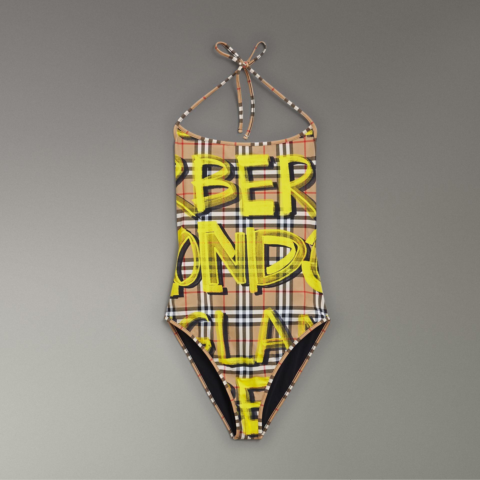 burberry graffiti print vintage check swimsuit