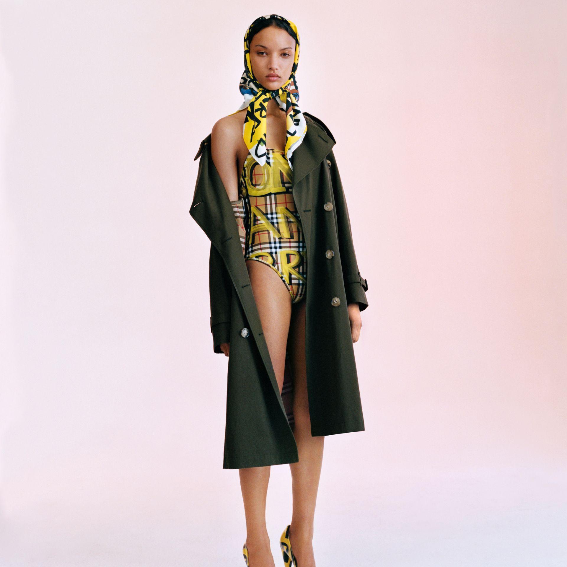 burberry graffiti print vintage check swimsuit