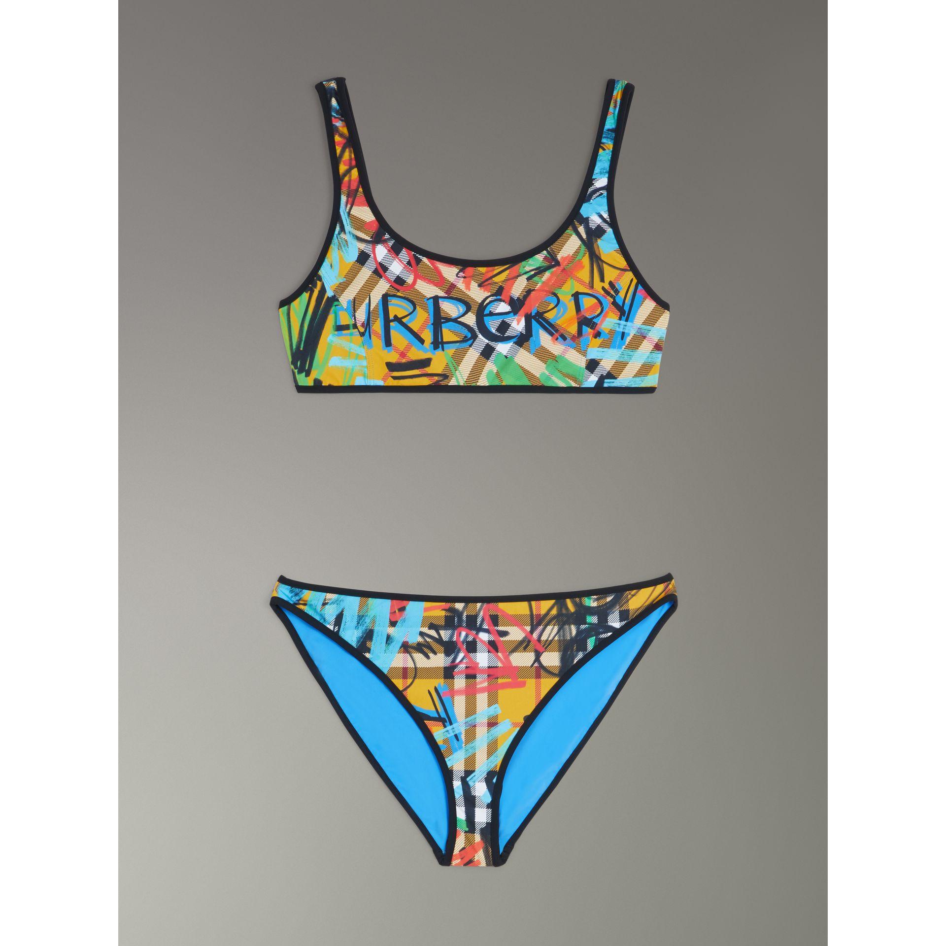 burberry graffiti print vintage check swimsuit