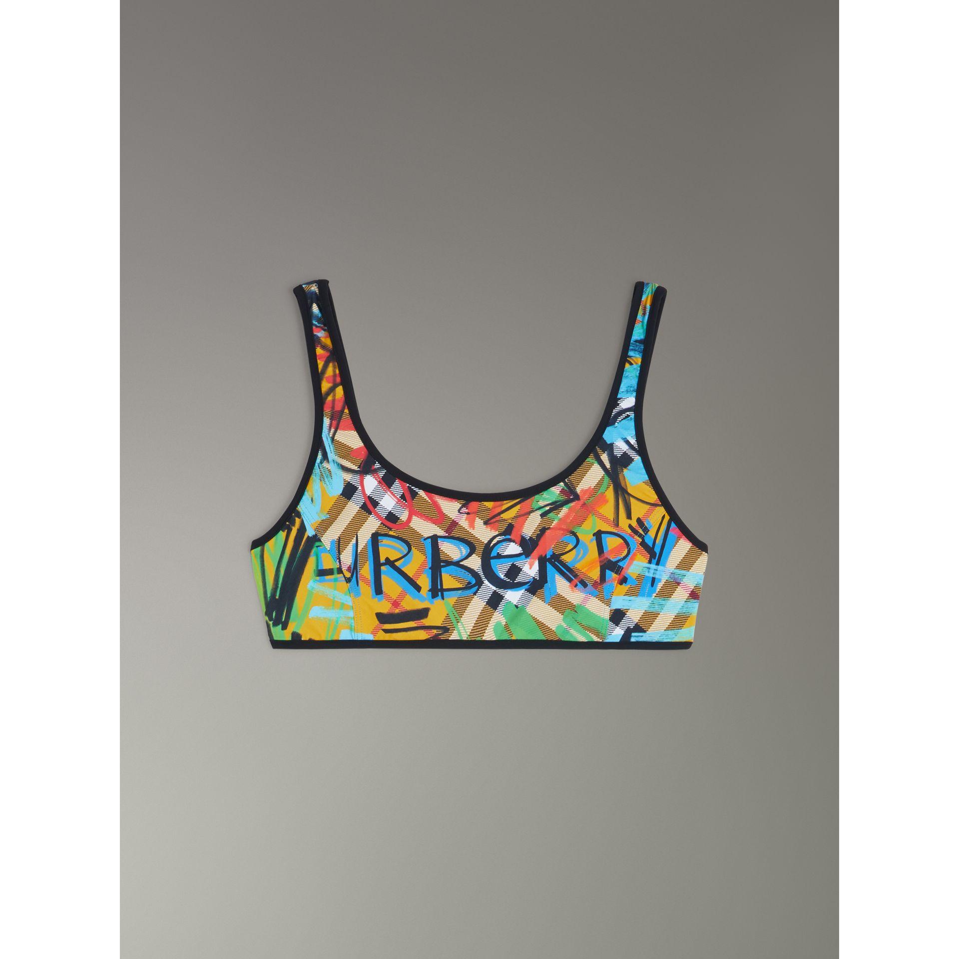 burberry graffiti print vintage check swimsuit