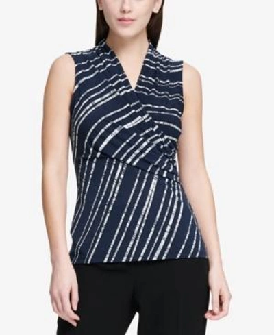 Shop Dkny Striped Ruched Top, Created For Macy's In Navy/white