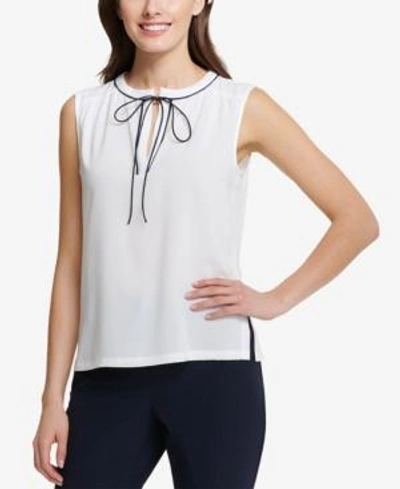 Shop Tommy Hilfiger Tie-neck Shell In Ivory/midnight