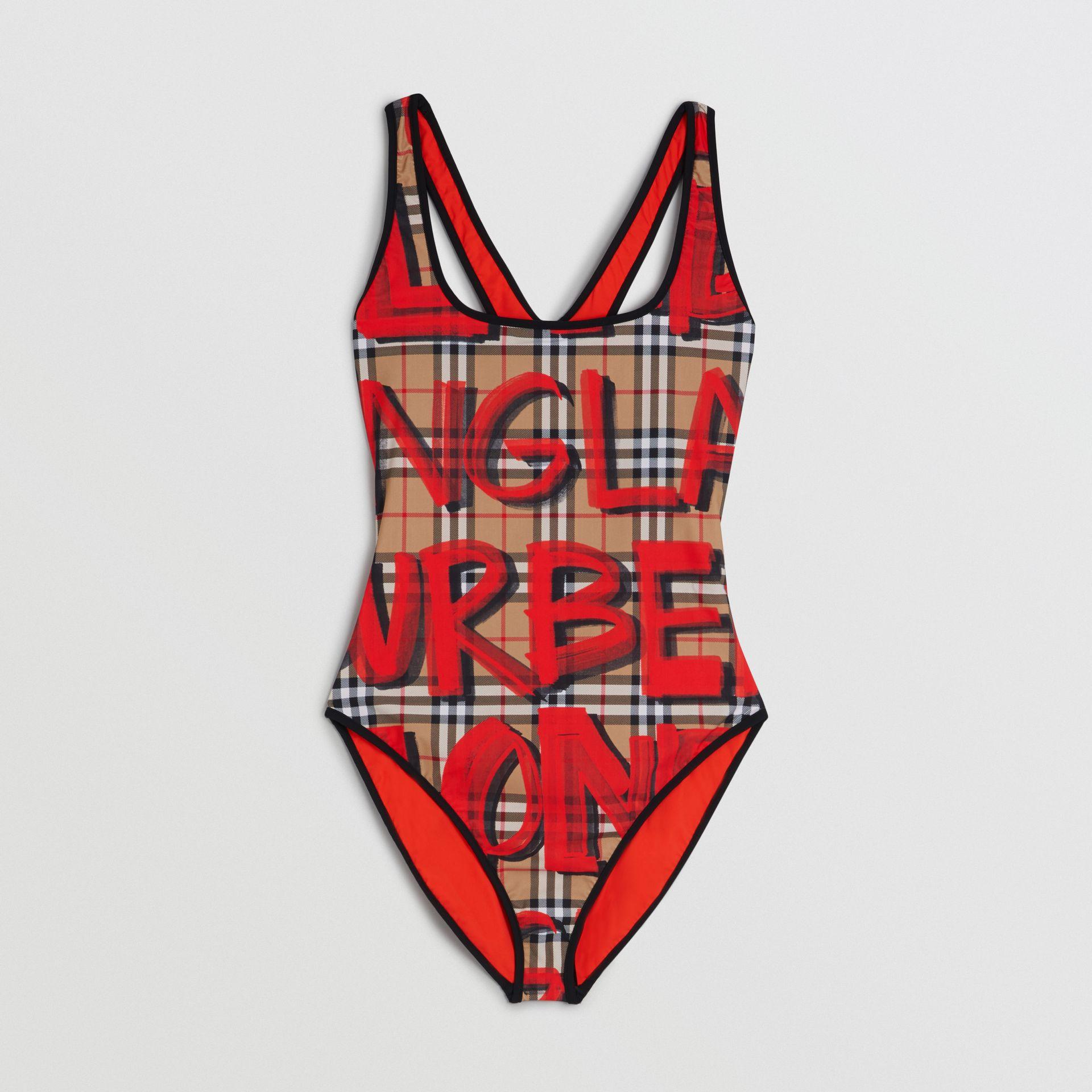 burberry graffiti print vintage check swimsuit