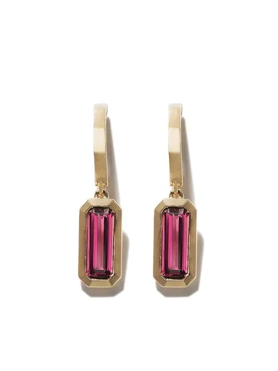 Shop David Yurman 18kt Yellow Gold Novella Hoop Drop Pink Tourmaline Earrings In 88apt