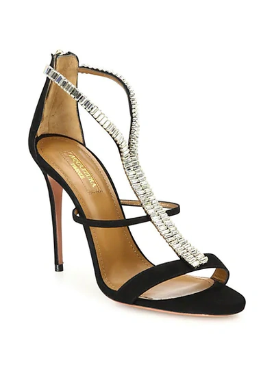 Shop Aquazzura Constance Crystal-embellished Suede Sandals In Black