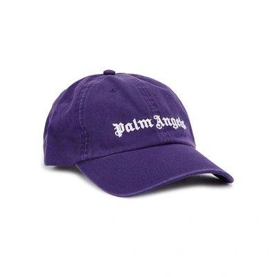 Shop Palm Angels Logo-embroidered Cotton Twill Cap In Purple