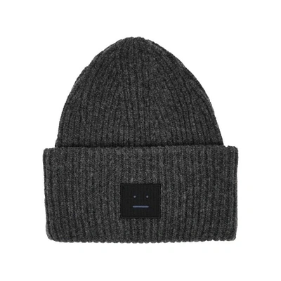 Acne Studios Pansy S Face Ribbed-knit Beanie Hat In Grey