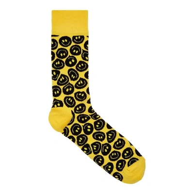 Shop Happy Socks Twisted Smile Cotton-blend Socks In Yellow