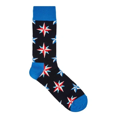 Shop Happy Socks Nautical Star Cotton-blend Socks In Navy