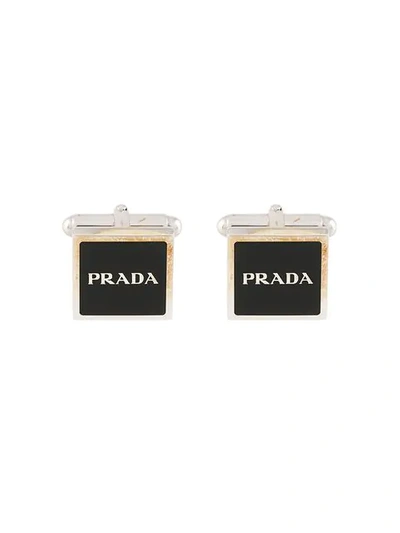 Shop Prada Enamel Logo Cufflinks - Metallic