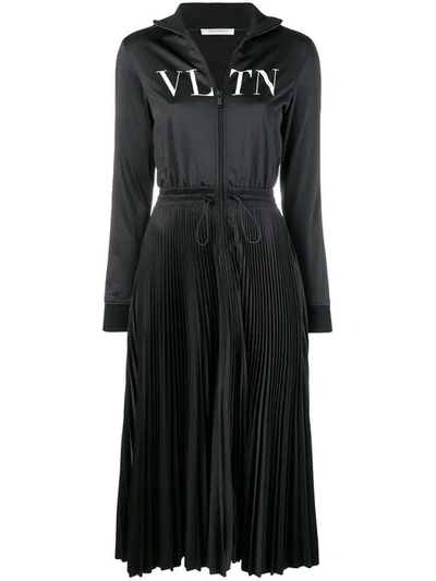 Valentino Vltn Pleated Jersey Midi Dress In Black | ModeSens