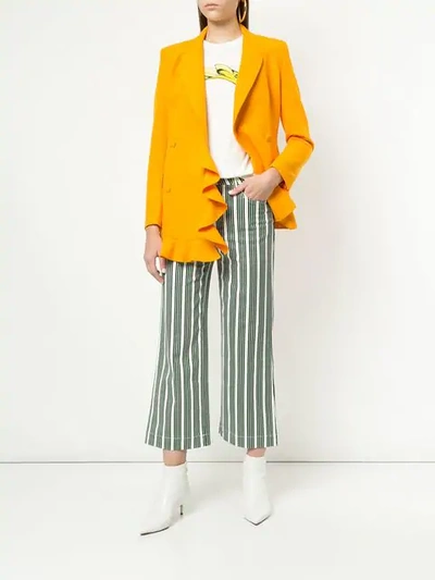 Shop Alexa Chung Striped Cropped Trousers - Green