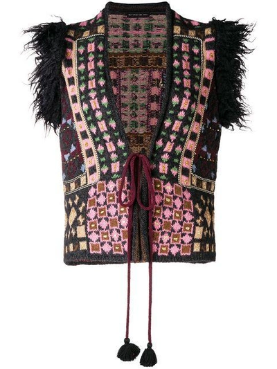 Etro Faux Fur-trimmed Jacquard-knit Vest In Black